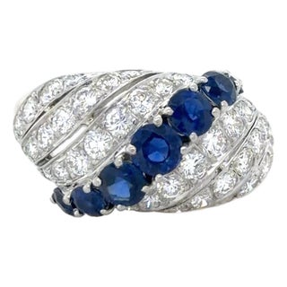 Vintage Tiffany & Co., Sapphire and Diamond Ring Platinum, Size 6 For Sale