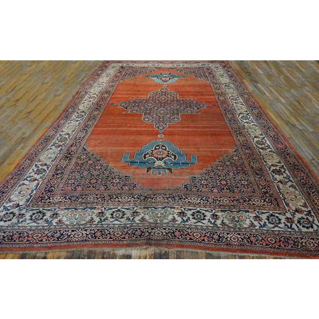 Rustic 1880s Red Open Field Medallion W. Persian Bijar Rug 11'3" X 18' Handknotted Wool Carpet For Sale - Image 3 of 14