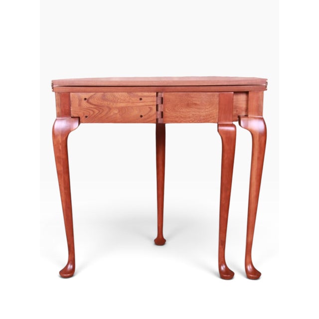 Baker Furniture Burled Walnut Queen Anne Flip Top Demilune Console Table For Sale - Image 10 of 11
