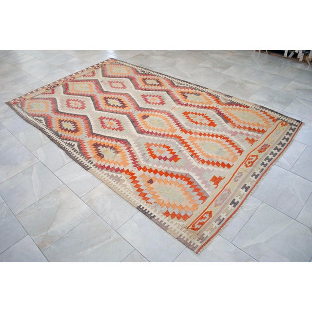 Vintage Handwoven Turkish Rug Kilim, Primitive Tribal Statement, Bohemian Area Rug - 5′8″ X 9′6″ For Sale - Image 6 of 16