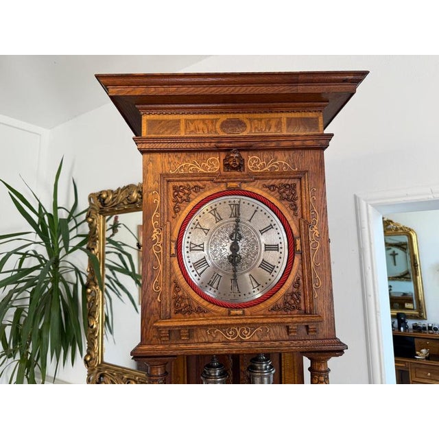 Late Renaissance Grandfather Clock in Oak For Sale - Image 12 of 15