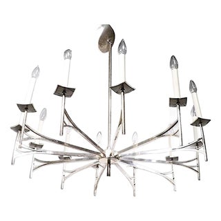 Large 12 Light Silver Plate Spoke Form Chandelier by Sciolari For Sale
