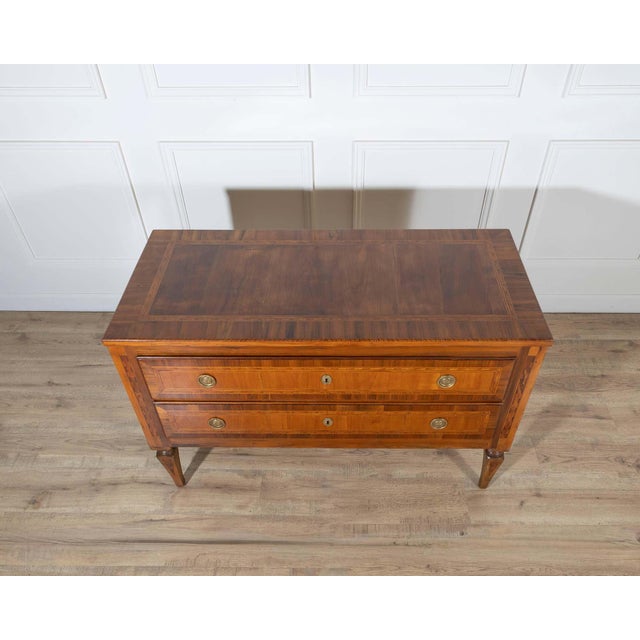 Italian 19th Century Neoclassical Inlaid Walnut and Cherry Italian Commode For Sale - Image 3 of 10