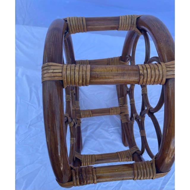 1970s Boho Chic Tiki Bar Seven Bottle Wine Rack, Wine Storage Wine Basket in Wicker & Bamboo For Sale - Image 5 of 8