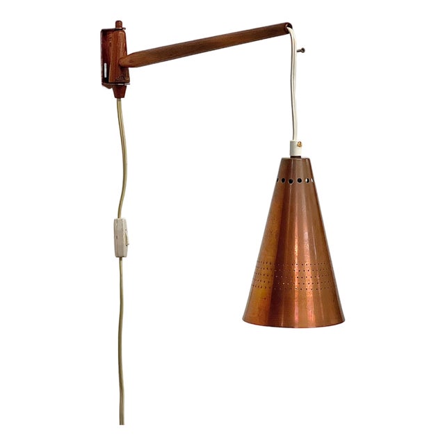 Swedish Wall Lamp in Teak and Copper by Hans-Agne Jakobsson for Hans-Agne Jakobsson Ab Markaryd, 1960s For Sale