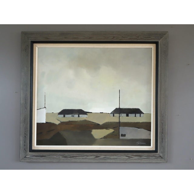 WHERE THE SKY RESTS Size: 31.1 x 35 inches (including frame) Oil on canvas A beautifully restrained mid-century modern...