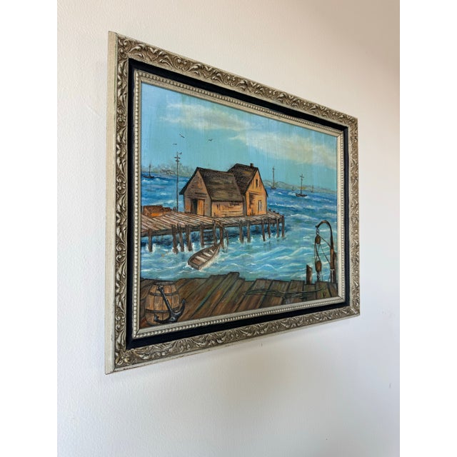 Coastal Vintage “Polo” Coastal Impressionist Oil on Masonite Board – Framed For Sale - Image 3 of 12