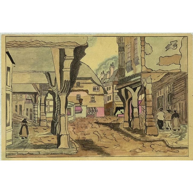Unknown - Austrian Village - Original Ink and Watercolor on Paper - Mid-20th Century For Sale - Image 3 of 3