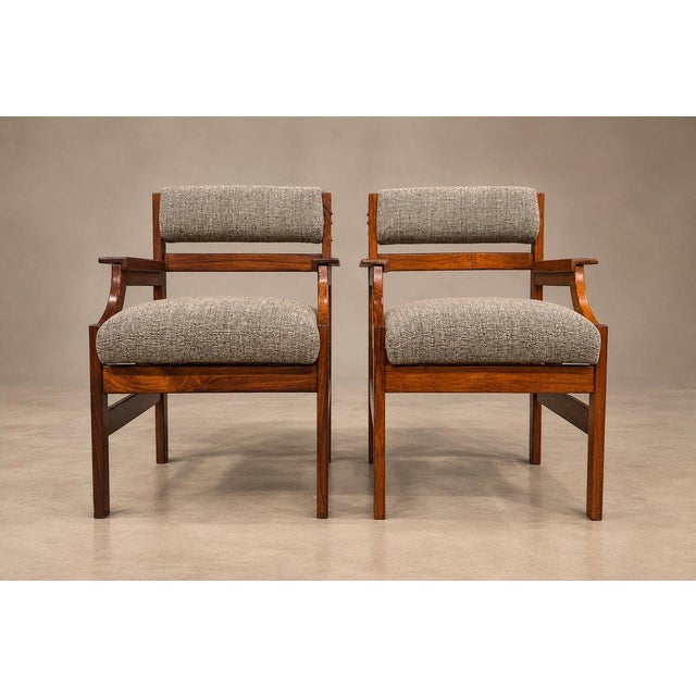 Brazilian Modern Pair of Armchairs in Caviúna Wood & Performance Boucle, Brazil, 1960s - Lot 103B For Sale - Image 9 of 18