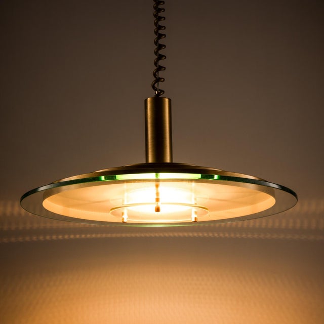 Vintage Pendant Lamp in Brass and Glass from Hillebrand Leuchten, Germany, 1970s For Sale - Image 4 of 12