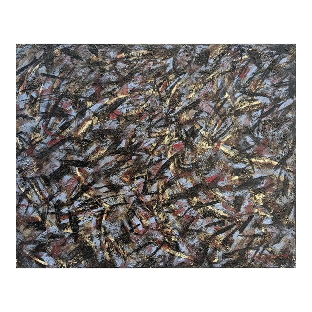 Abstract Expressionist Painting in Black, Blue and Red by Artist Jacques Lamy For Sale