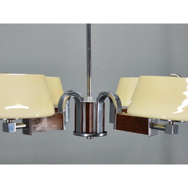 Art Deco Chandelier in Chrome, Wood and Glass, Czechoslovakia, 1930s For Sale - Image 6 of 14