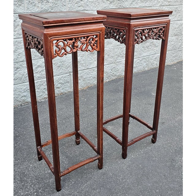 Pair of Chinese Hongmu Stands Pedestals / Plant Stands For Sale - Image 11 of 11