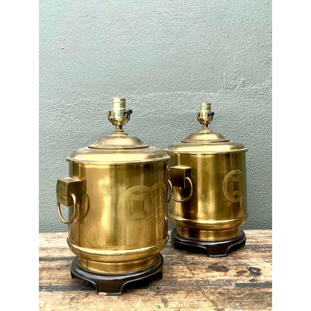 Vintage Brass Medallion Ring Lamps - A Pair For Sale - Image 9 of 12