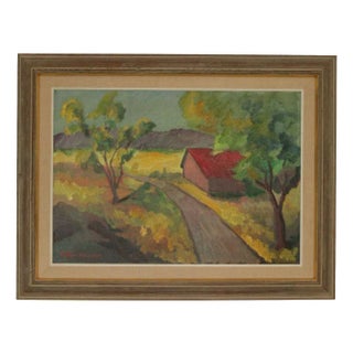 Bror Göransson, Landscape with Barn, 1960s, Oil on Canvas, Framed For Sale