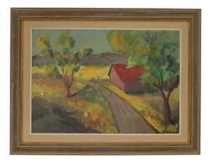 Bror Göransson, Landscape with Barn, 1960s, Oil on Canvas, Framed