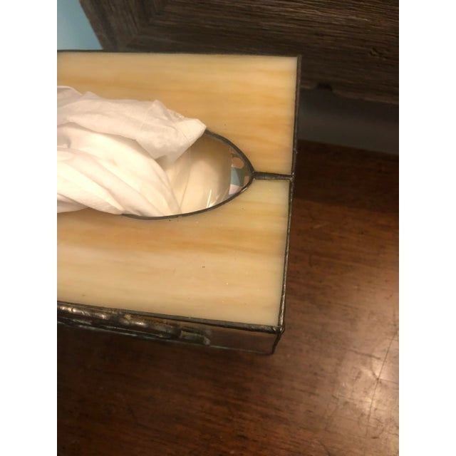 Mid 20th Century Vintage Stained Glass Tissue Box Cover With Flower For Sale - Image 5 of 8
