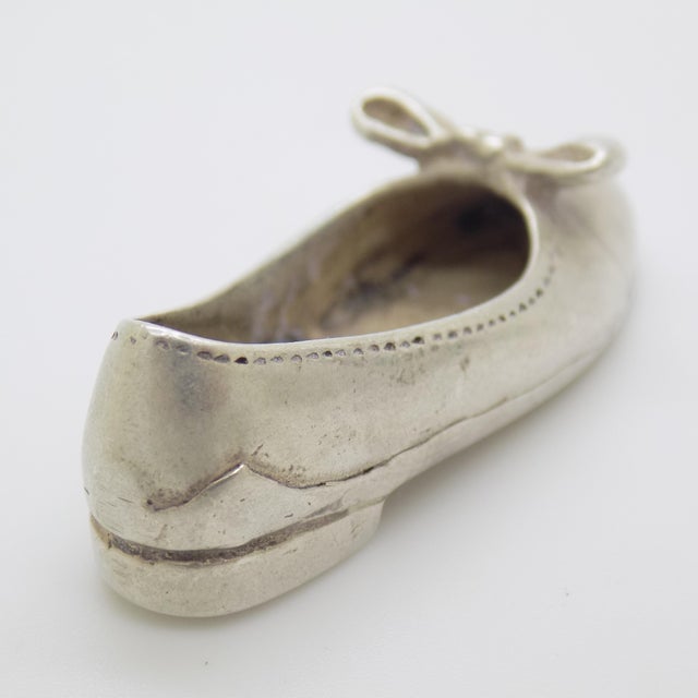 1950s Vintage Italian Handmade Silver Shoe With Ribbon Dollhouse Miniature Collectible For Sale - Image 5 of 10