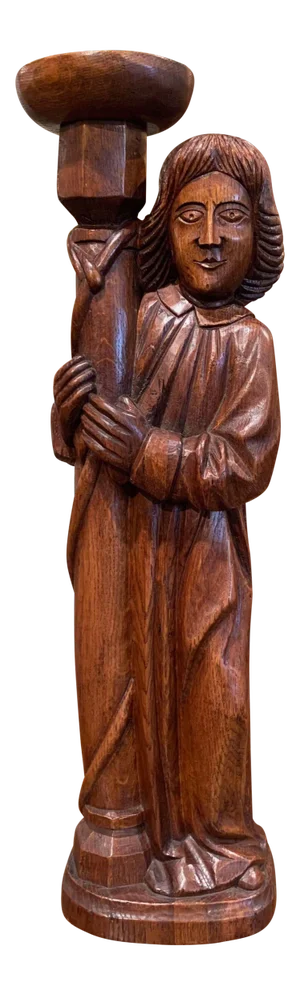 Mid-20th Century French Carved Oak Statuary Candleholder