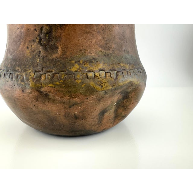Metal Antique Italian Hammered Copper Pot Verdigris Patina Vessel For Sale - Image 7 of 8