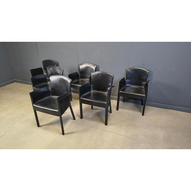 Italian Black Leather Dining Chairs, 1980s, Set of 6 For Sale - Image 10 of 15