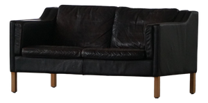 Mid-Century 2-Seater Sofa in Patinated Black Leather from Mogens Hansen,1970s