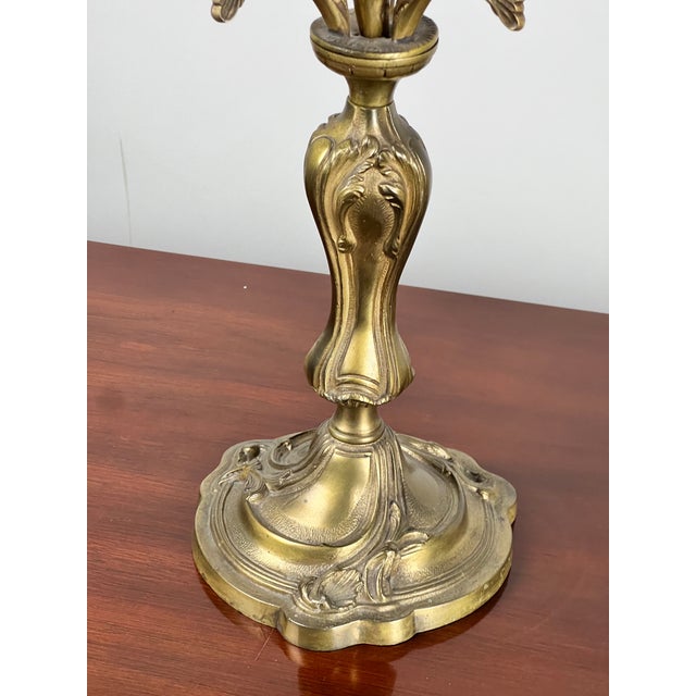 1970s Vintage Brass Louis XV Style Four Light Candelabra For Sale - Image 5 of 8