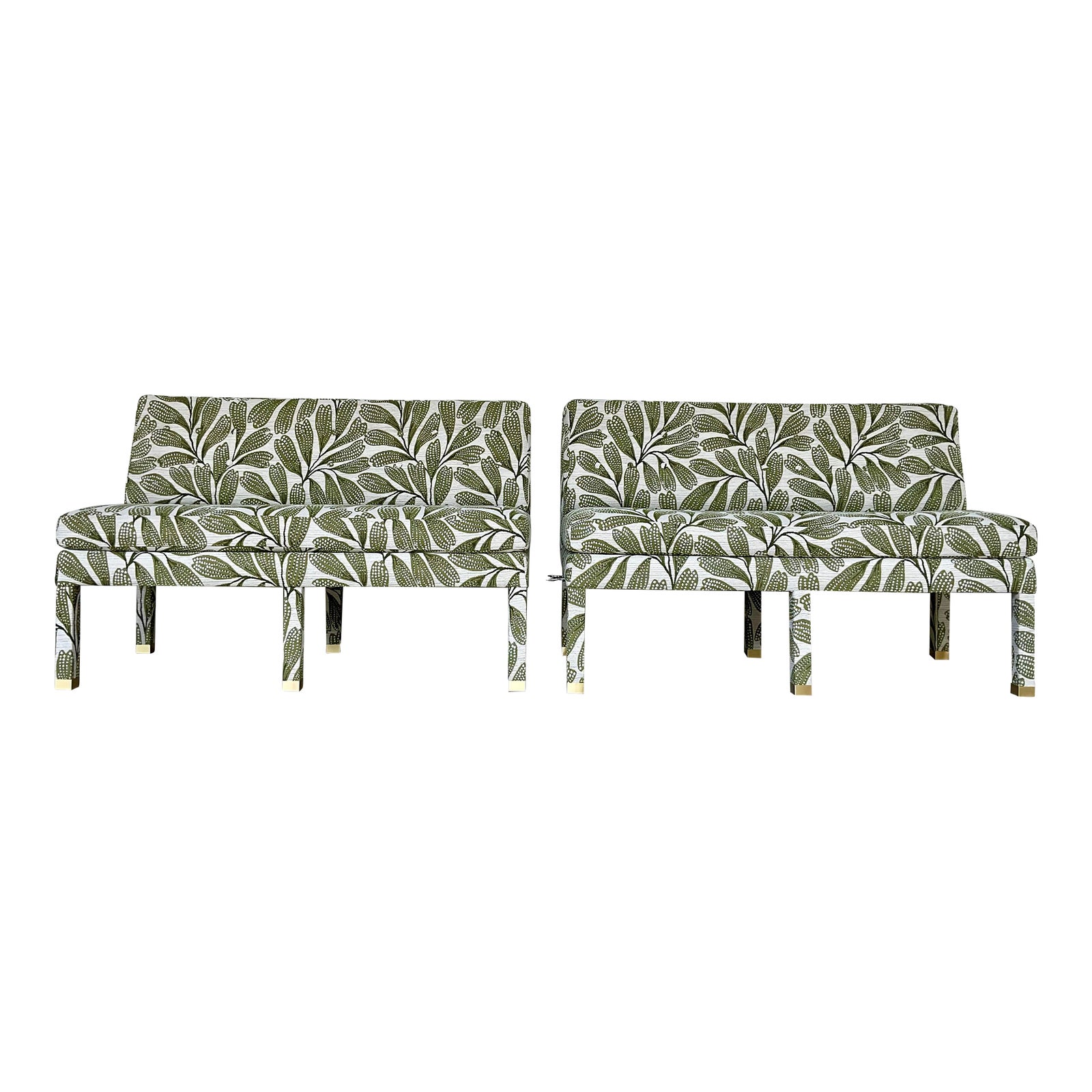 Revelation Modern Hedge Green Approach the Bench Banquettes Pair | Chairish