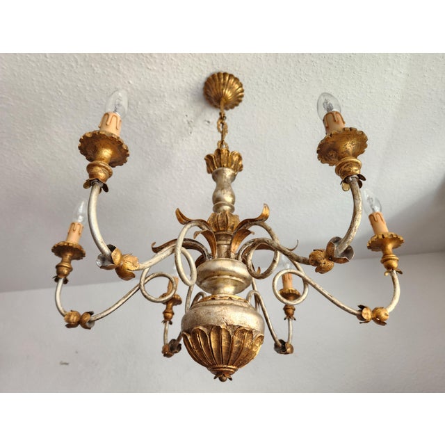 Large Vintage Italian Baroque Hand-Carved Chandelier, 1930s For Sale - Image 9 of 18