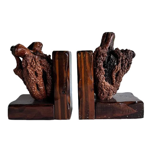Vintage Burlwood Bookends - a Pair For Sale