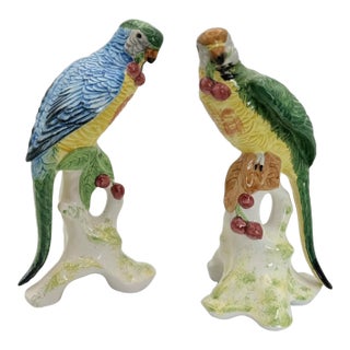 Vintage Porcelain Chelsea House Port Royal Italy Parrots With Cherries- a Pair For Sale