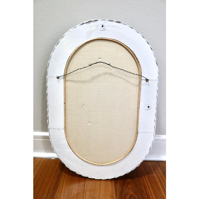 Vintage White Wicker Oval Wall Mirror For Sale - Image 4 of 8