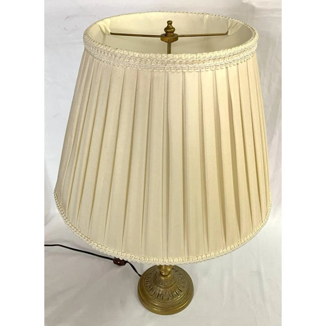English Vintage Brass Candlestick Lamp With Adjustable Height Lampshade For Sale - Image 3 of 12