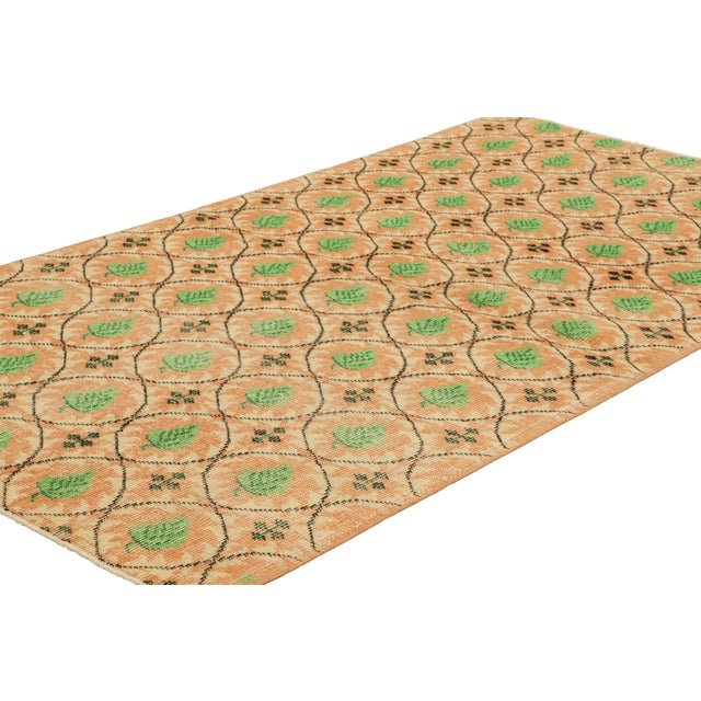 Rug & Kilim Vintage Zeki Müren Runner in Peach With Green Floral Patterns From Rug & Kilim For Sale - Image 4 of 7