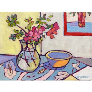 "Red Azaela Buds" Original Fauvist Still Life Oil Painting by Catherine Martzloff For Sale