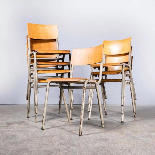 French Metal Framed Stacking University Dining Chairs, 1960s, Set of 8 For Sale - Image 9 of 9