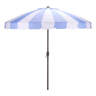 Buti 9 Ft Crank Umbrella, Baby Blue Cabana Stripe/Brown Pole For Sale