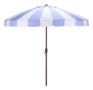 Buti 9 Ft Crank Umbrella, Baby Blue Cabana Stripe/Brown Pole