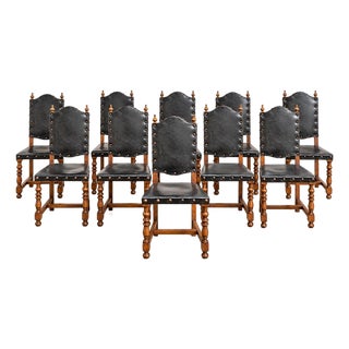 Vintage Portuguese Oak 18th Century Style Dining Chairs C1970s, Set of 10 For Sale