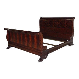 Massive Henredon Ralph Lauren Flame Mahogany Empire Claw Foot King Sleigh Bed For Sale