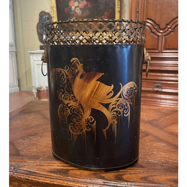 Mid-Century French Hand Painted and Gilt Tole Basket With Floral Decor For Sale - Image 4 of 11