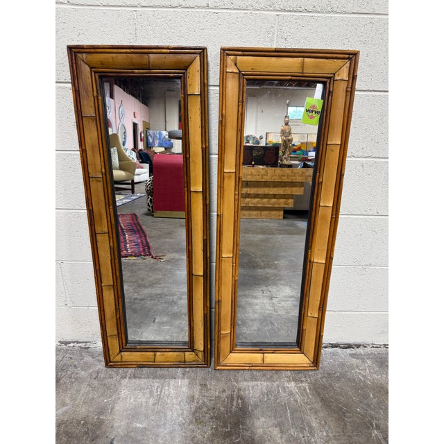Brown Boho Coastal Vintage Bamboo Mirrors - A Pair For Sale - Image 8 of 9