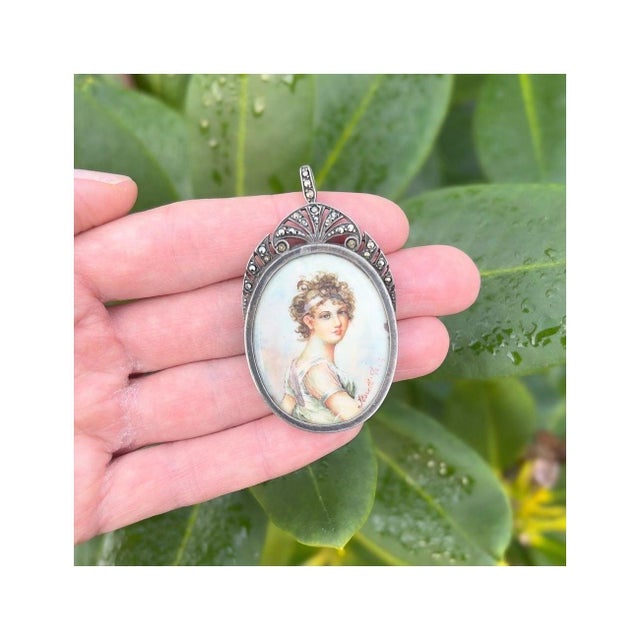Early 19th Century Portrait Miniature Marcasite Pendant For Sale - Image 3 of 9