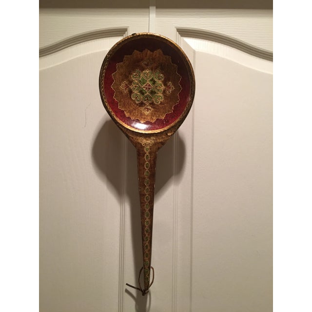 Unusual oversized Florentine wooden spoon with wall mounts to hang or lay flat as display, felted pads. Made in Italy....