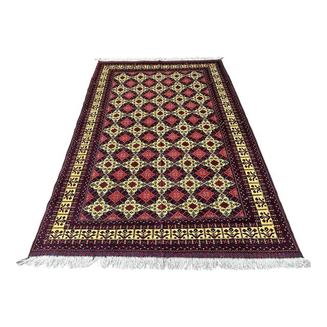 Afghan Aqcha Turkmen Hand-Knotted Wool Rug, 9'10" X 6'6" For Sale