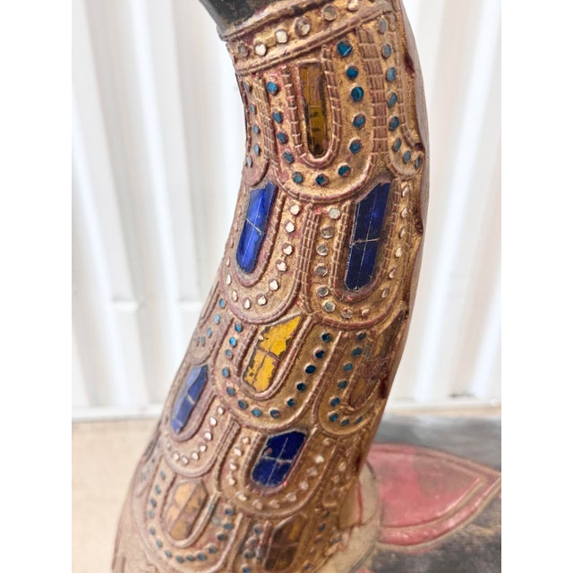 Folk Art Vintage Indonesian Balinese Folk Art Painted Wood Temple Swan Statue For Sale - Image 3 of 12
