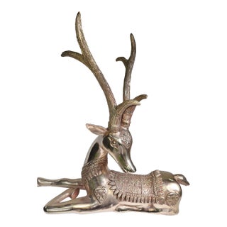 1960s Recumbent Brass Stag Saeiran Style For Sale