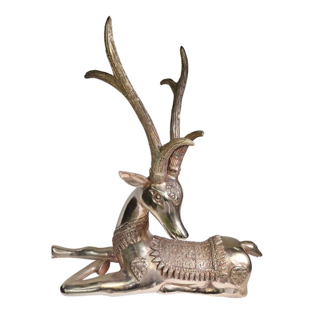 1960s Recumbent Brass Stag Saeiran Style For Sale
