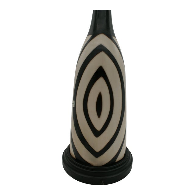 Late 20th Century Black & Ivory Geometric Chulucanas Pottery Lamp For Sale
