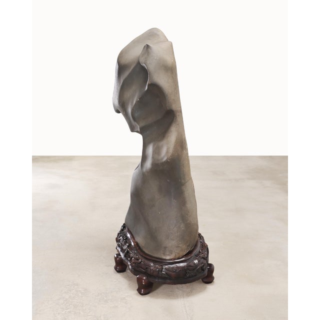 Monumental Chinese Scholar's Water Stone on Carved Base 5 Ft For Sale - Image 4 of 18